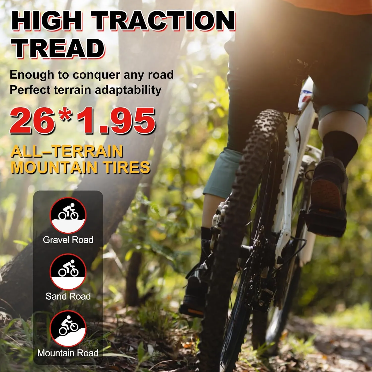 2-Pack 26 inch Mountain Bike Tires - Bicycle Tires 26x1.95 Folding Replacement Tire for Mountain Bike, Puncture-Resistant 26" Schrader Valve Bike Tubes, Bicycle Replacement Parts