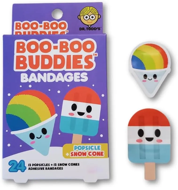 Boo Boo Buddies Kids Adhesive Bandages, Kids Self-Adhesive Sterile Bandages Pack for Toddler Girls & Boys, Adults First Aid, Protect Scrapes and Cuts | 24 Pcs (Popsicle   Snow Cone)