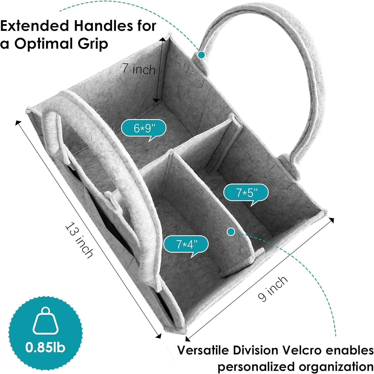 Cute Castle 2 Pack Diaper Caddy Organizer - Portable Baby Caddy Organizer with Handle, Nursery Storage Bin and Car Organizer - Grey