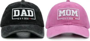 Funny Mom and Dad Est 2025 Hats, Gifts for New Parents, New Mom and Dad Hats, 3D Embroidered Adjustable Baseball Cap