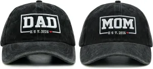 Funny Mom and Dad Est 2025 Hats, Gifts for New Parents, New Mom and Dad Hats, 3D Embroidered Adjustable Baseball Cap