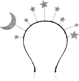 Galaxy Headband Moon and Star Accessories - Silver Headpiece for Kids, Adults, Solar System, Halloween & Christmas Costumes