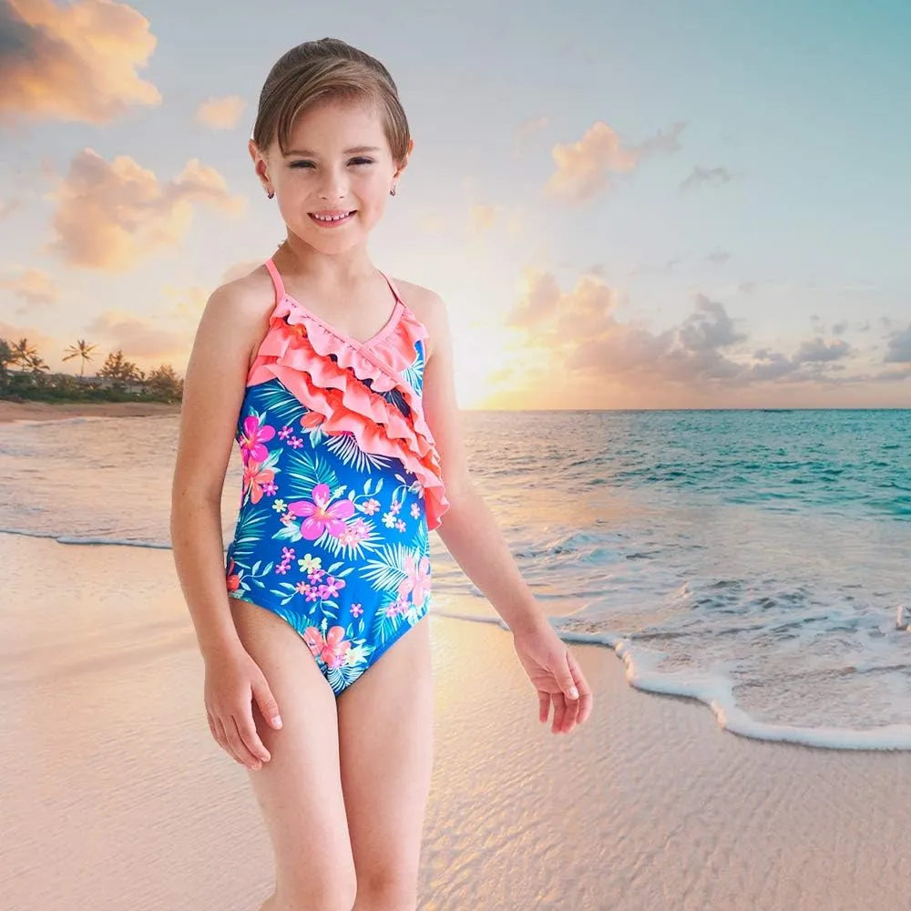Girls One Piece Swimsuits Hawaiian Ruffle Swimwear Beach Bathing Suit