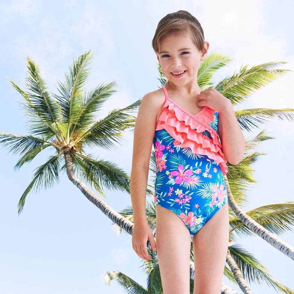 Girls One Piece Swimsuits Hawaiian Ruffle Swimwear Beach Bathing Suit