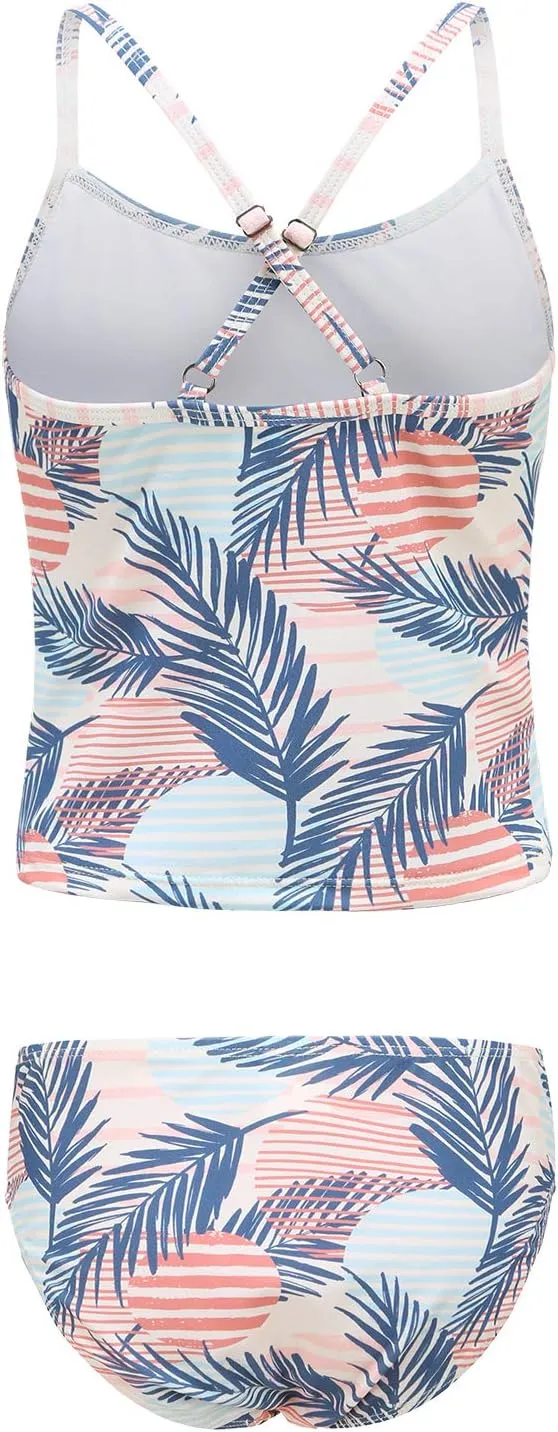 Girls Two Piece Tankini Swimsuit Hawaiian Ruffle Swimwear Bathing Suit Set