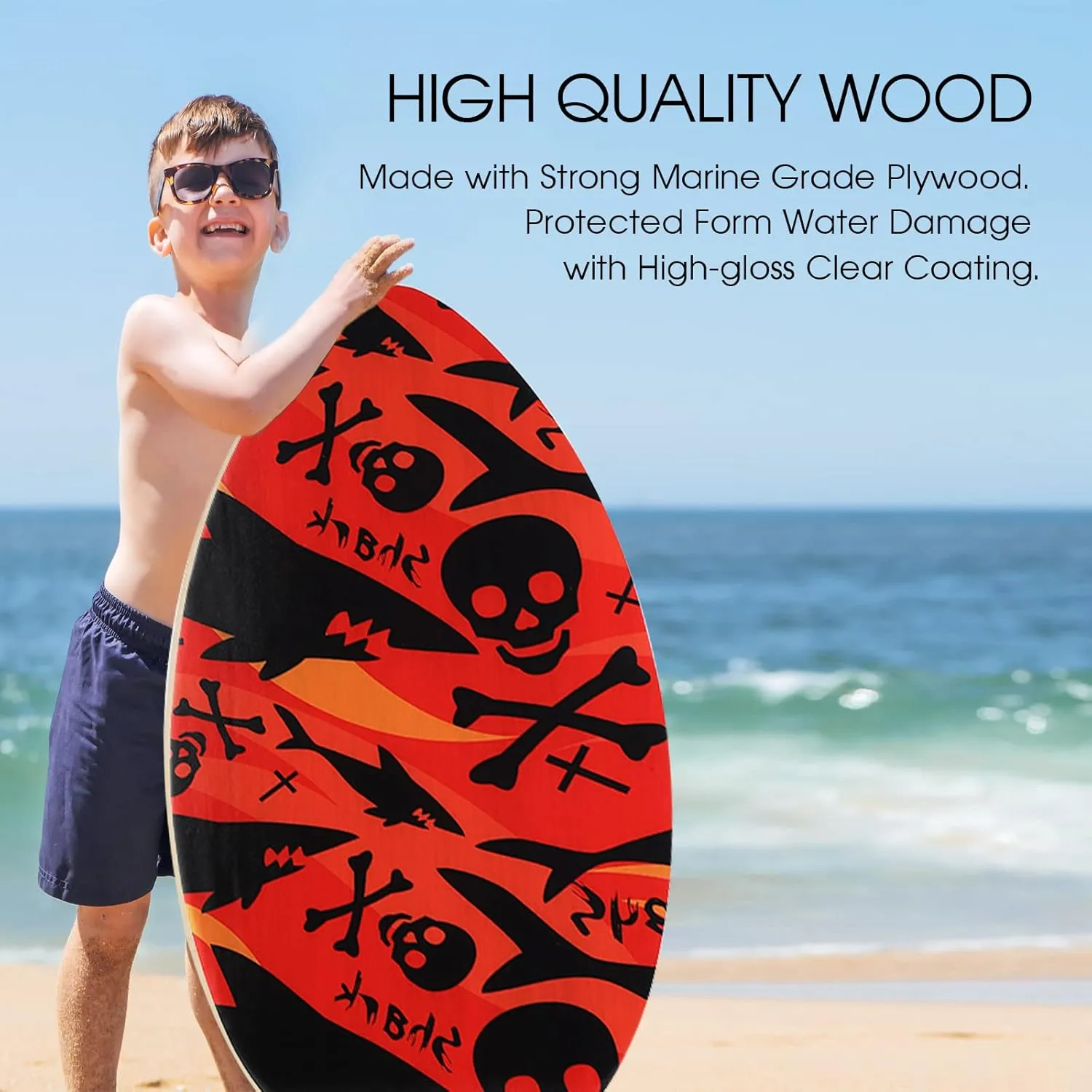 HQO LOVL 35 inch Skim Board for Kids Adults Wooden Skim Boards with High Gloss Coat for Beach Skimboards for Beginners