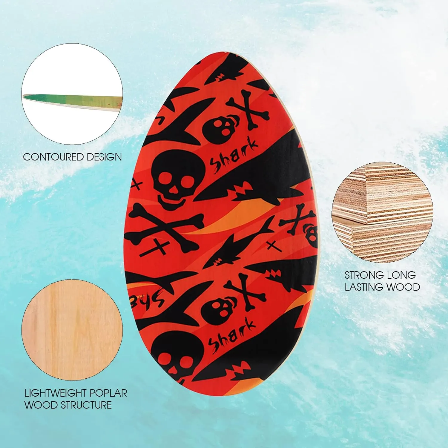 HQO LOVL 35 inch Skim Board for Kids Adults Wooden Skim Boards with High Gloss Coat for Beach Skimboards for Beginners