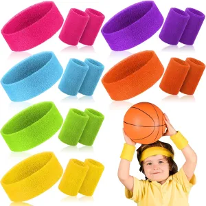 Hungdao 18 Pcs Sweatbands Set 12 Sports Wristbands 6 Colorful Athletic Headbands for Girl Boy Women Men Sports Athletics Event Workout Exercise Basketball Running Tennis Football