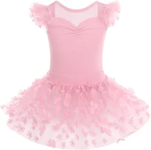 IBAKOM Girls' Raglan Cap Sleeve Leotard for Toddler Kids Gymnastics Dance Ballet Dress High Low Skirted Ballerina Dancewear
