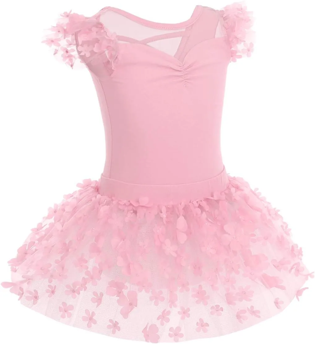 IBAKOM Girls' Raglan Cap Sleeve Leotard for Toddler Kids Gymnastics Dance Ballet Dress High Low Skirted Ballerina Dancewear