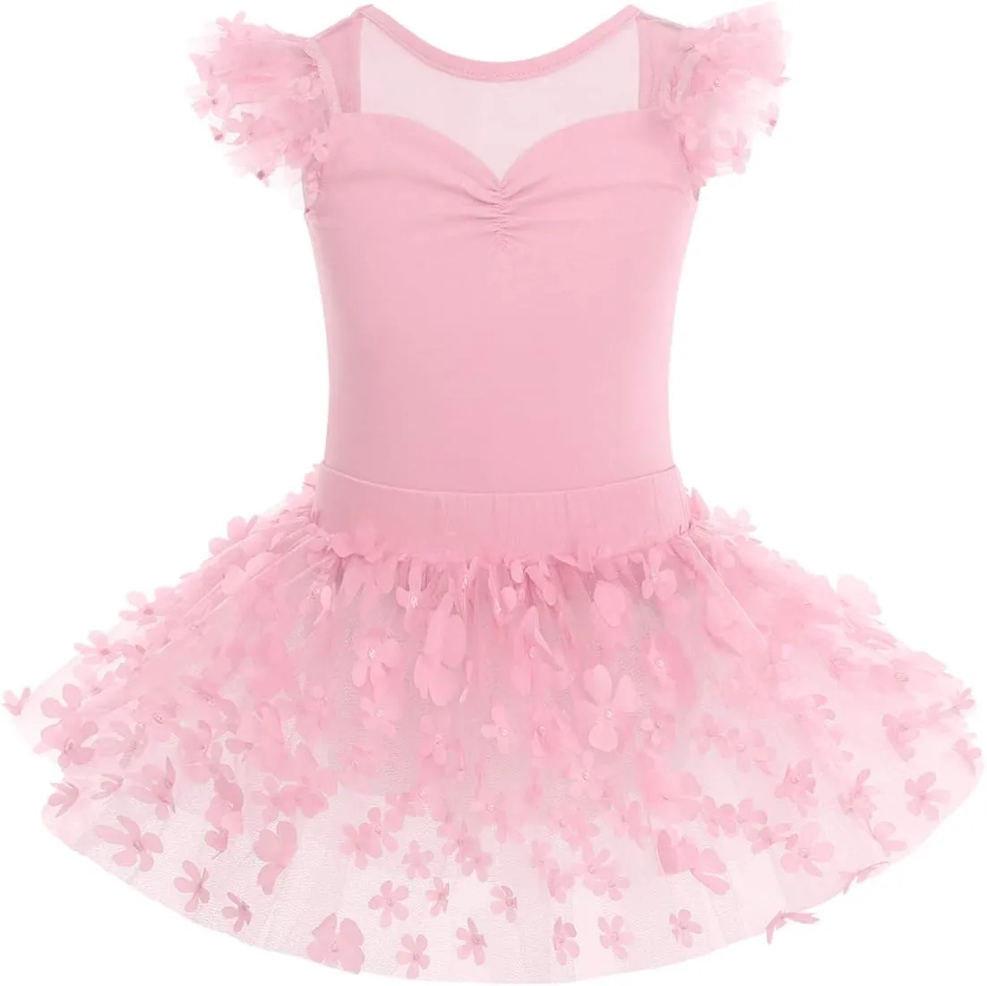 IBAKOM Girls' Raglan Cap Sleeve Leotard for Toddler Kids Gymnastics Dance Ballet Dress High Low Skirted Ballerina Dancewear