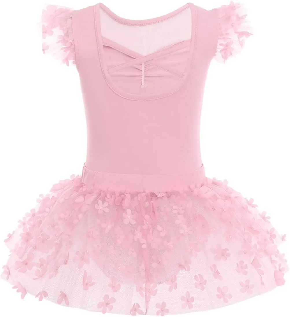 IBAKOM Girls' Raglan Cap Sleeve Leotard for Toddler Kids Gymnastics Dance Ballet Dress High Low Skirted Ballerina Dancewear