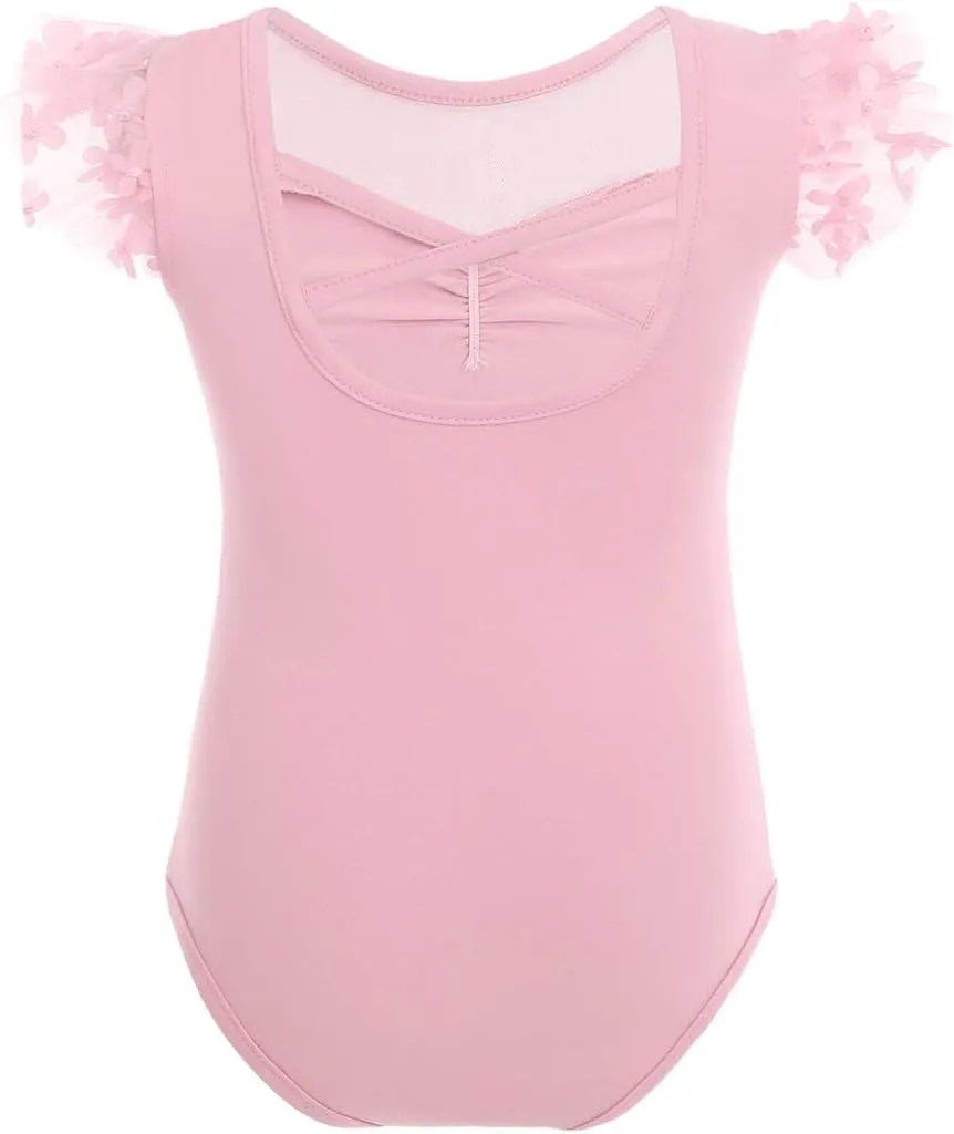 IBAKOM Girls' Raglan Cap Sleeve Leotard for Toddler Kids Gymnastics Dance Ballet Dress High Low Skirted Ballerina Dancewear