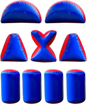 Inflatable Air Archery Bunker Set with Pump for Paintball, Airsoft, Archery Tag, Laser Tag, Soft Foam Dart Toy Rifle, Water Gun (9 Pieces,Blue and Red)