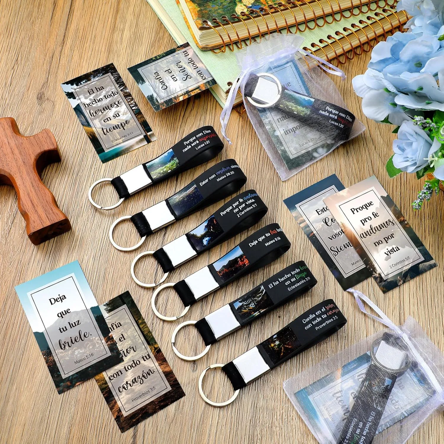 Jetec 60 Pcs Christian Gift Set - Religious Bible Verse Keychain, Bookmark, Bag for Father's Day Church Souvenir