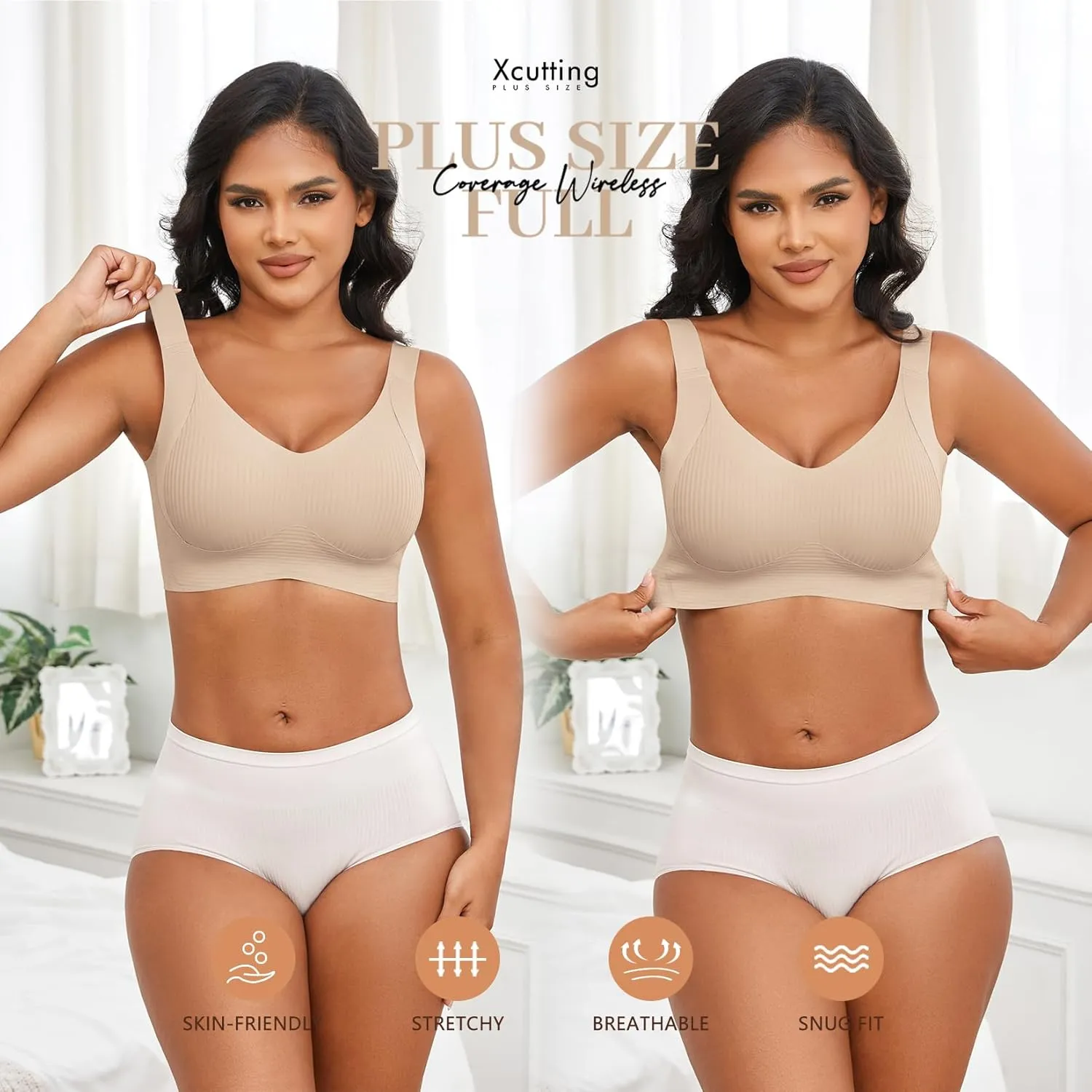 Plus Size Bras for Women No Underwire Full Coverage Everyday Bra Comfortable Wireless Padded Bras