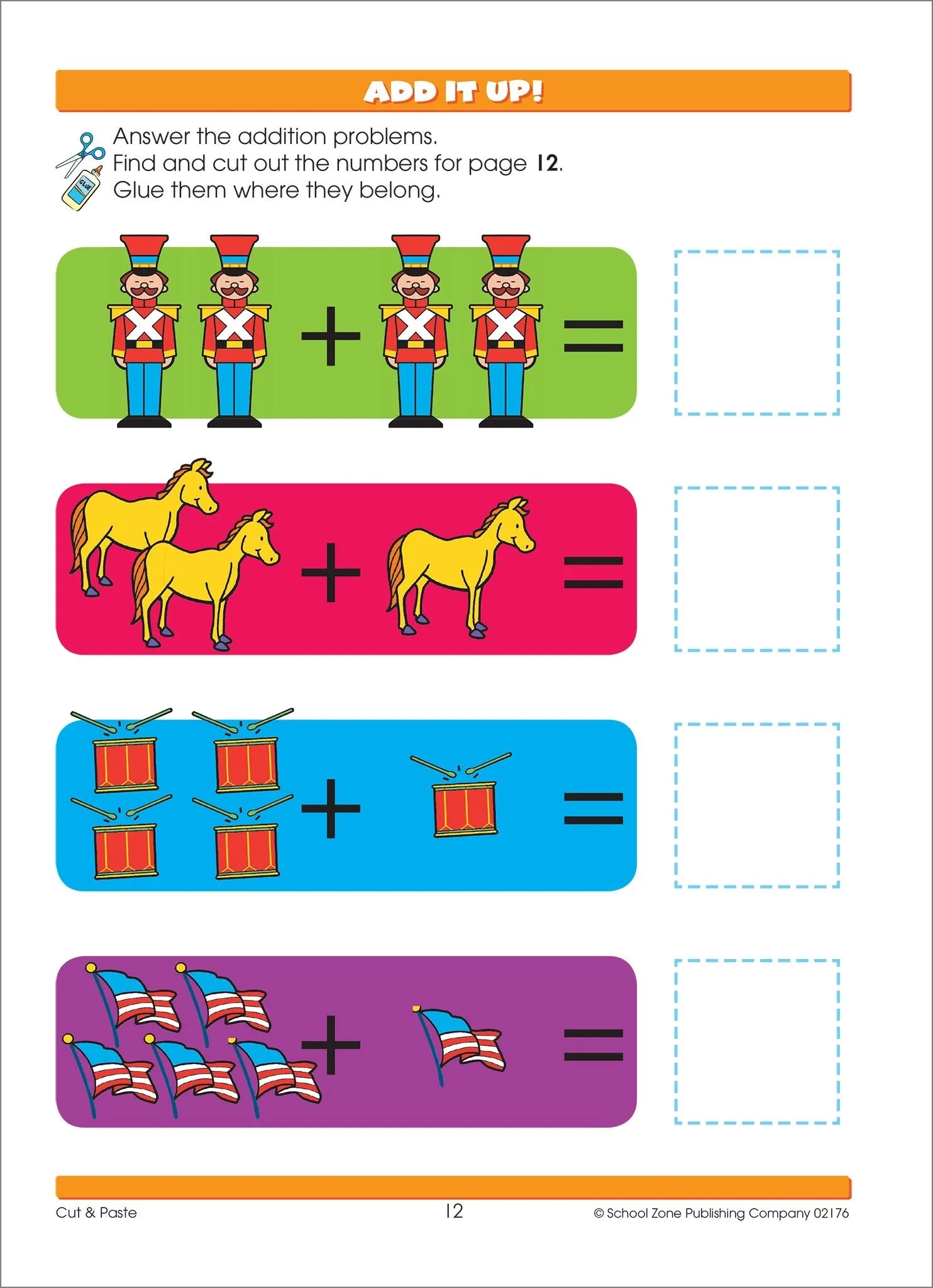 School Zone - Cut & Paste Skills Workbook - Ages 3 to 5, Preschool to Kindergarten, Scissor Cutting, Gluing, Stickers, and More