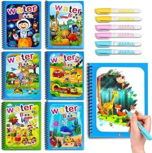 SNAPTRON Return Gifts For Birthday For Kids Party Bulk - 6 Set Of Water Coloring Books With Kids, Water Doodle Book Toys For 3 4 5 6 7 For Birthday Return Gifts For Kids Children Girls, Boys,Clear