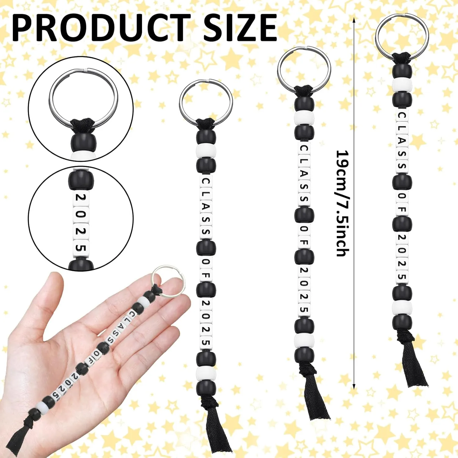 Sureio 24 Pcs Class of 2025 End of Year Gifts Graduation Trinkets Bulk Grad Keychain Graduation Party Favors Congrat for Prom(Black and White)