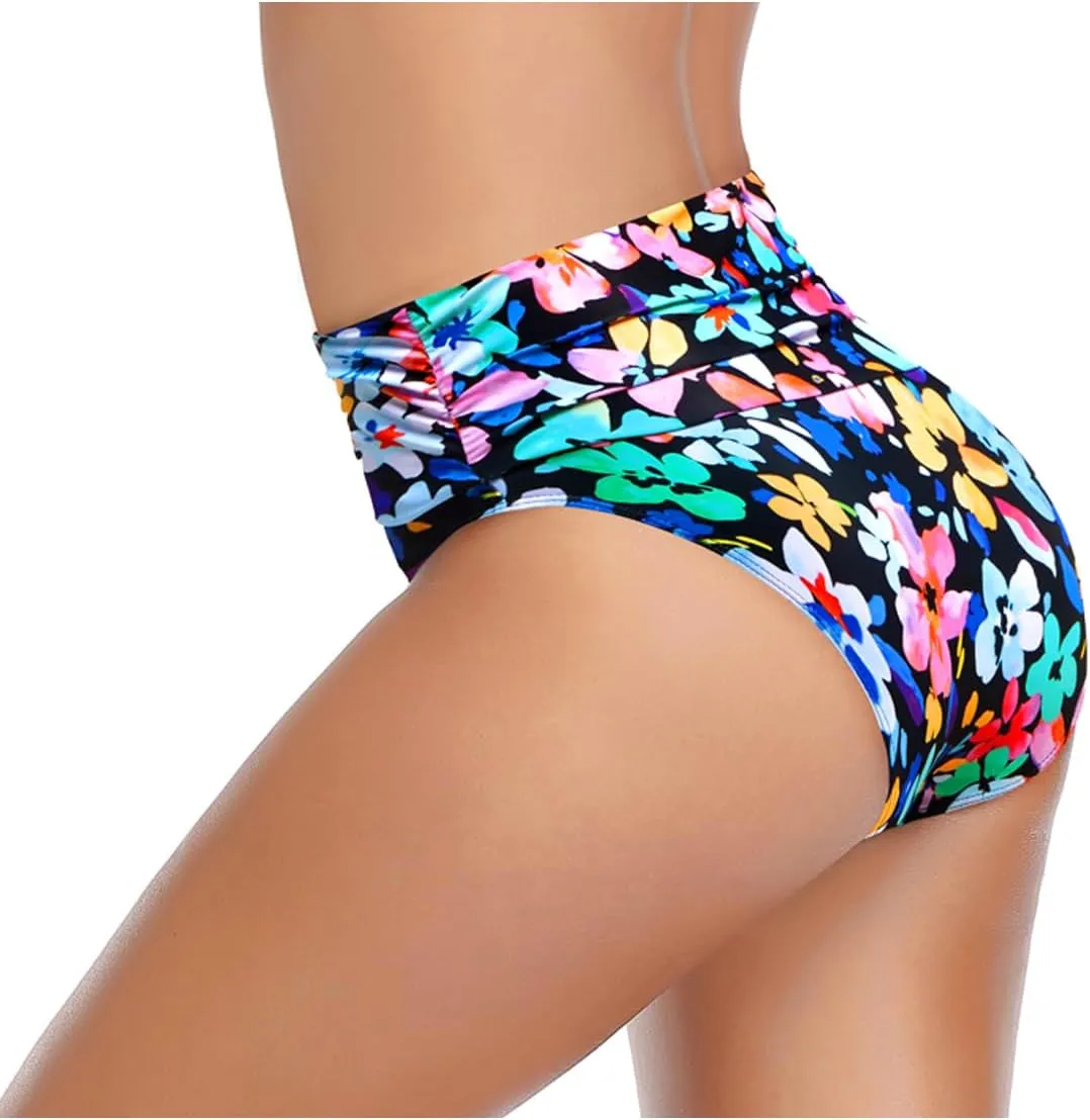 Tempt Me Women's High Waisted Bikini Bottom Tummy Control Ruched Bathing Suit Swim Bottom