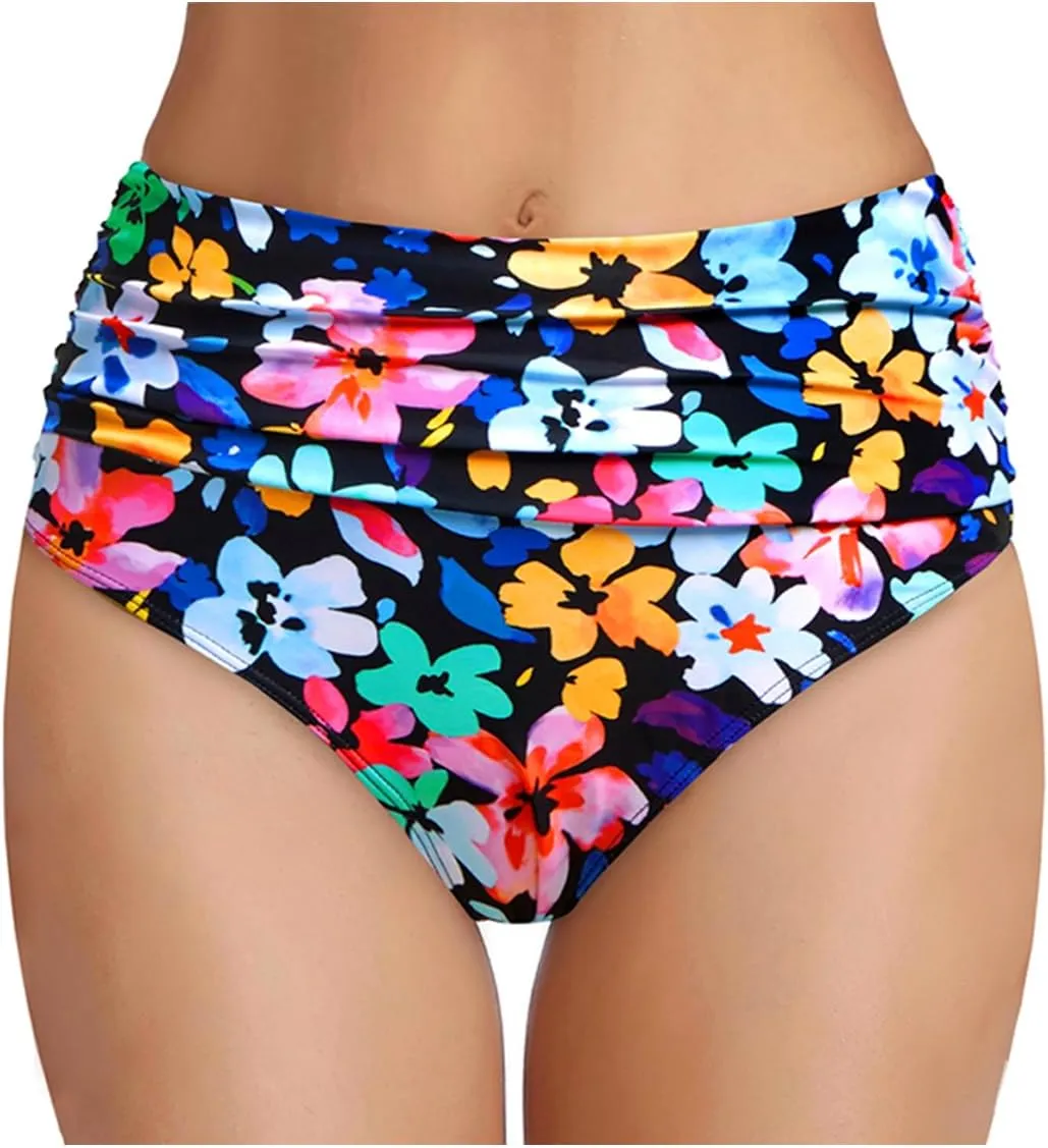 Tempt Me Women's High Waisted Bikini Bottom Tummy Control Ruched Bathing Suit Swim Bottom