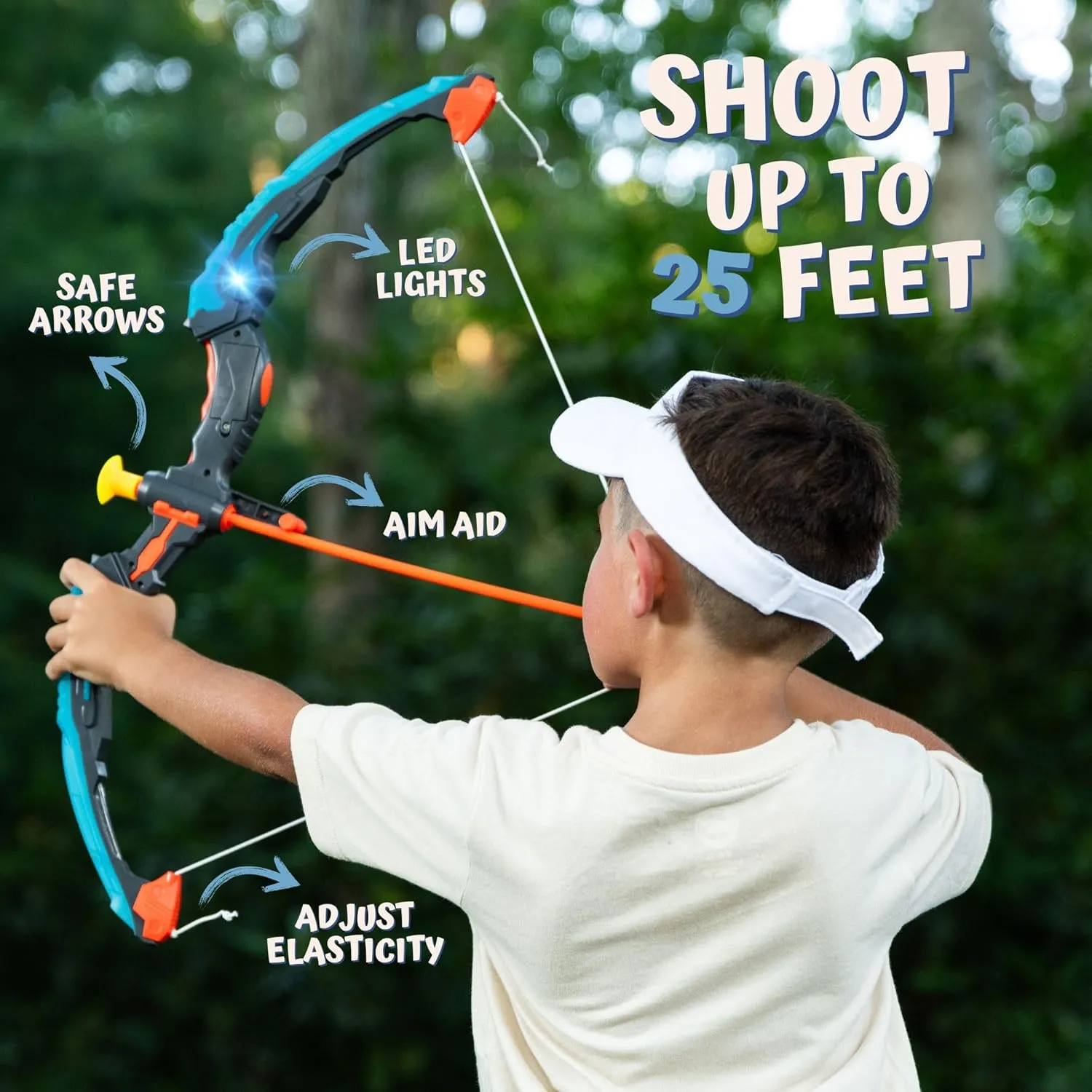 ToyVelt Kids Bow and Arrow Set - Light-Up Archery Set with 10 Suction Arrows, Target and Quiver - Outdoor and Indoor Toy for Boys and Girls Ages 4-12 (Blue)