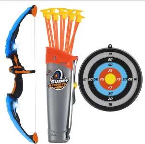 ToyVelt Kids Bow and Arrow Set - Light-Up Archery Set with 10 Suction Arrows, Target and Quiver - Outdoor and Indoor Toy for Boys and Girls Ages 4-12 (Blue)