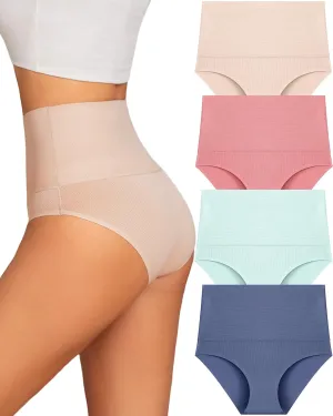 UNDER THE SEA Tummy Control Underwear for Women High Waisted Briefs Seamless Full Coverage Ladies Panties 4 Pack S-XXXL