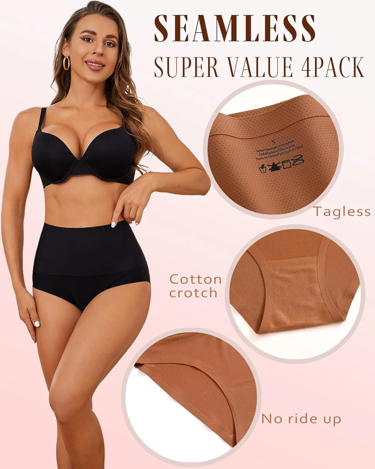 UNDER THE SEA Tummy Control Underwear for Women High Waisted Briefs Seamless Full Coverage Ladies Panties 4 Pack S-XXXL