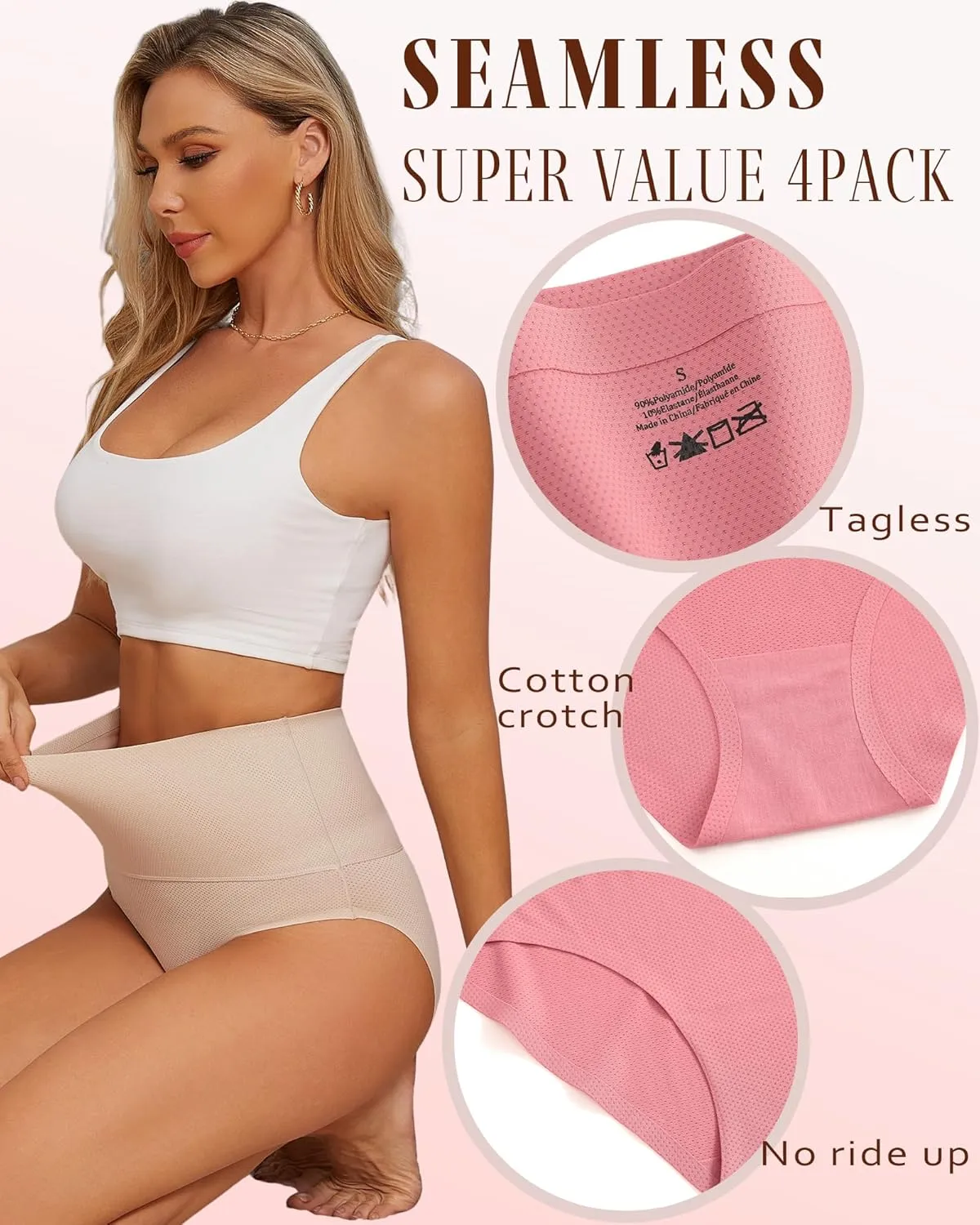 UNDER THE SEA Tummy Control Underwear for Women High Waisted Briefs Seamless Full Coverage Ladies Panties 4 Pack S-XXXL