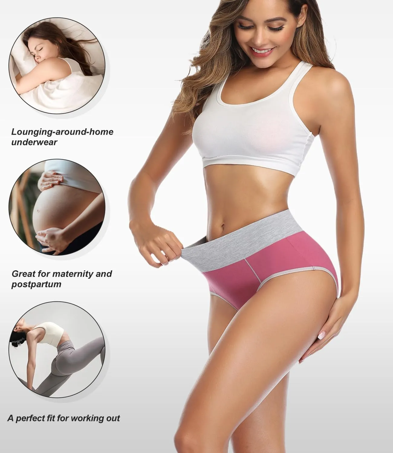 wirarpa Women's Cotton Underwear High Waist Stretch Briefs Soft Underpants Ladies Full Coverage Panties 5 Pack