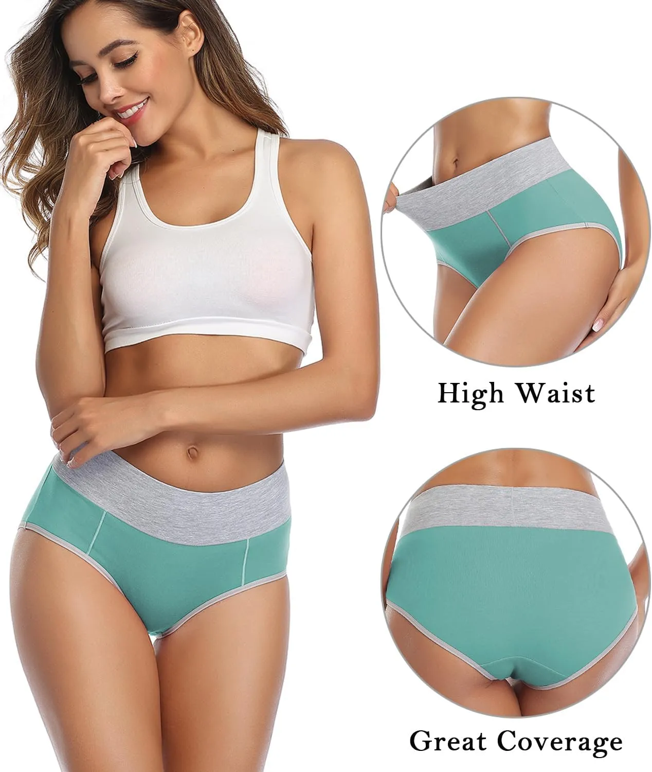wirarpa Women's Cotton Underwear High Waist Stretch Briefs Soft Underpants Ladies Full Coverage Panties 5 Pack