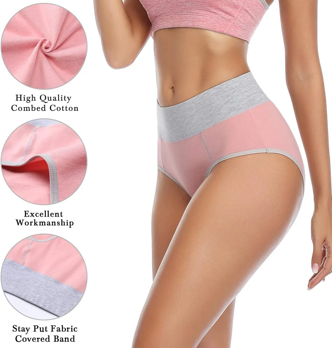 wirarpa Women's Cotton Underwear High Waist Stretch Briefs Soft Underpants Ladies Full Coverage Panties 5 Pack