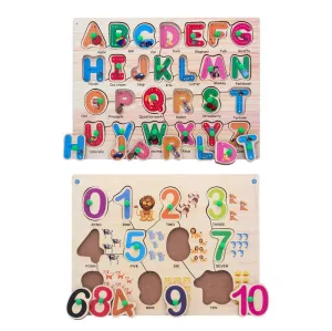 Wooden Alphabtes & Numbers Knob Puzzles Multicolour - 39 Pieces