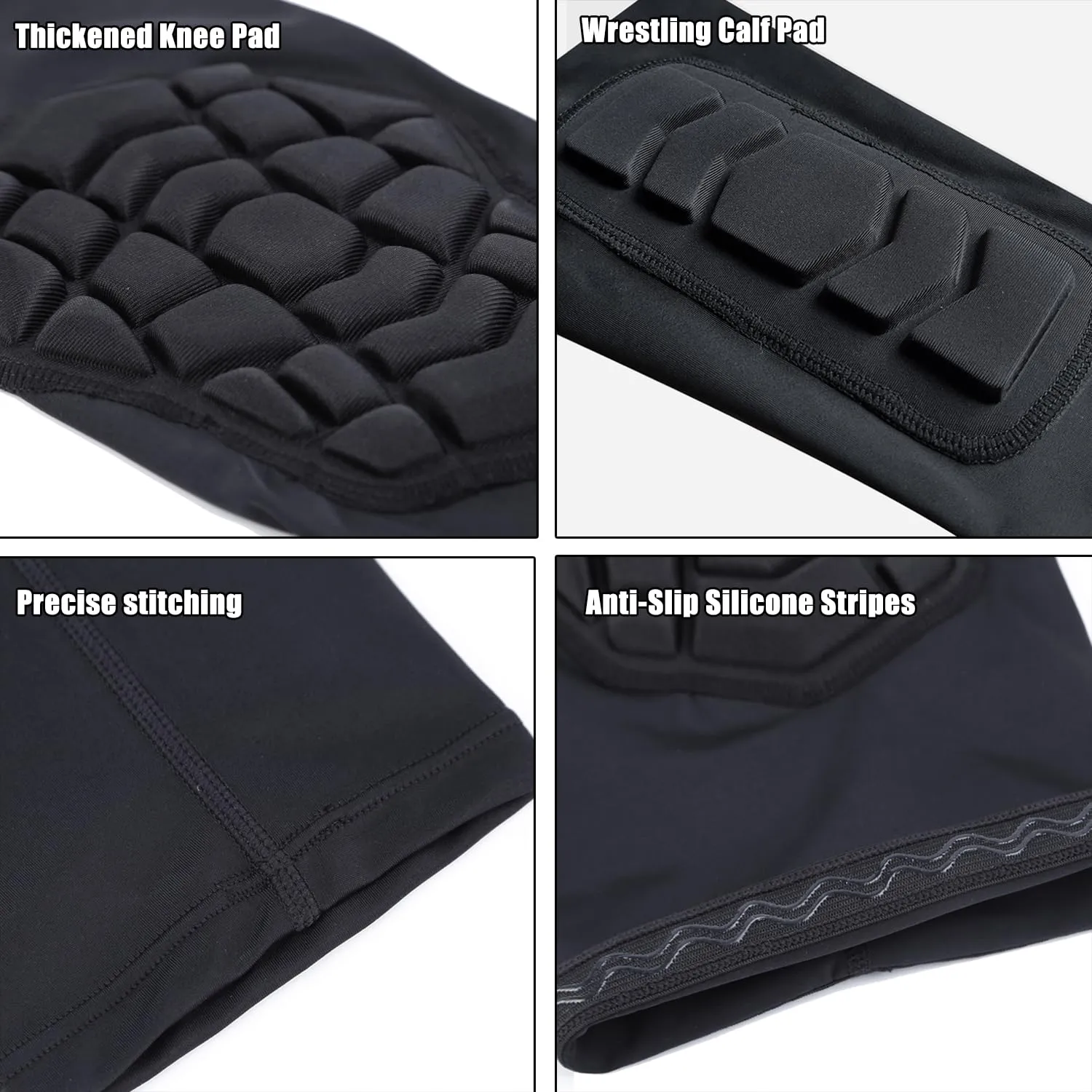 Wrestling Knee Pads Compression Leg Sleeve with Knee Pad and Calf Pad, 1 Pair Knee Sleeve for Football, Basketball, Volleyball(Black_XS_2 Pcs)