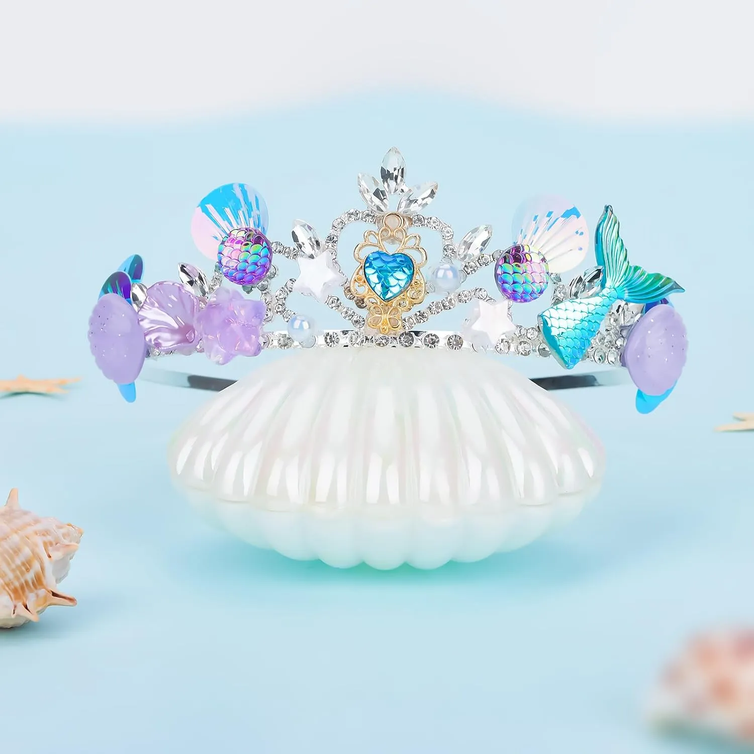 YARIEW Mermaid Crown Hair Accessories: Fish Scales, Seashell Headband Tiara for Women, Girls - Costume, Birthday Party, Halloween, Prom Gifts