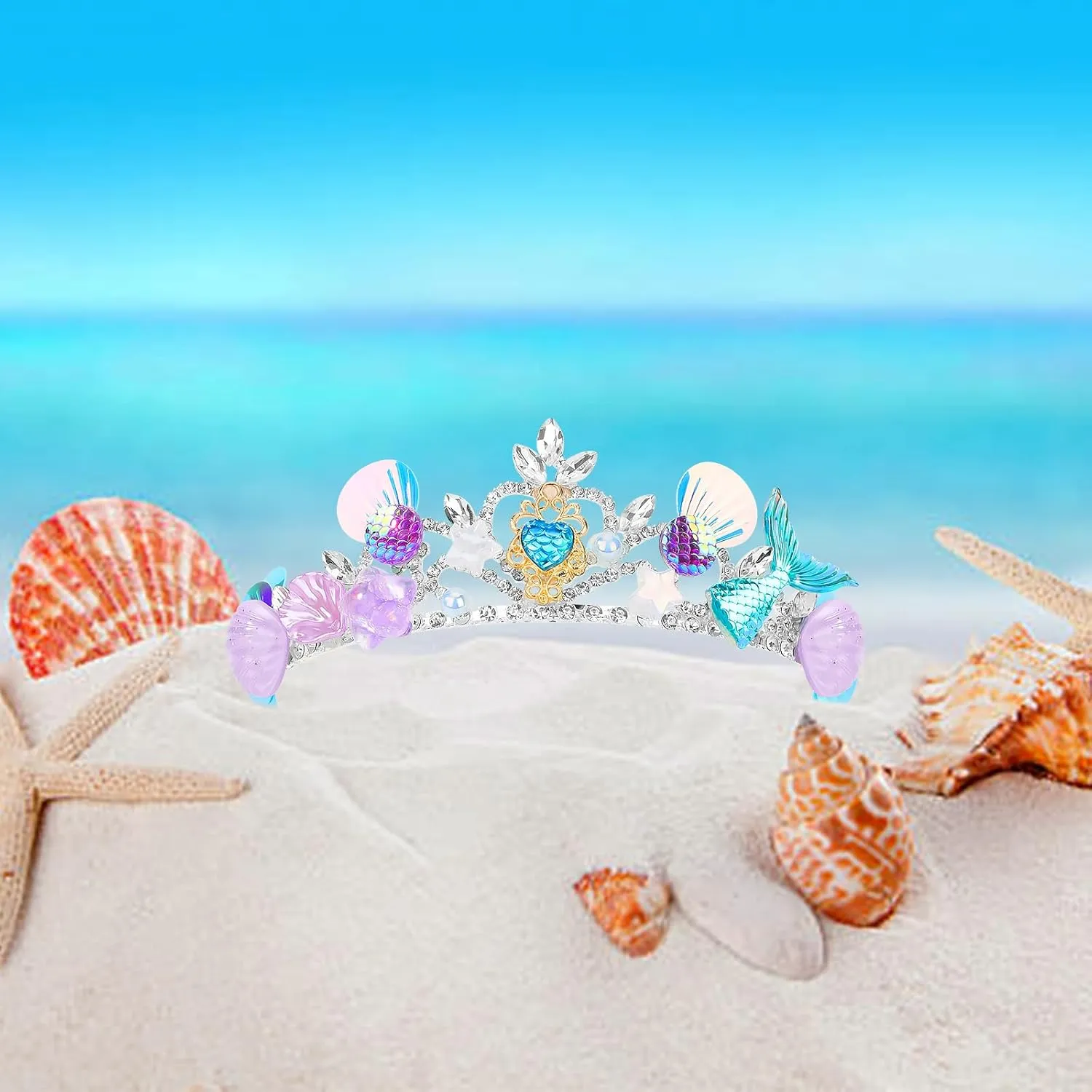 YARIEW Mermaid Crown Hair Accessories: Fish Scales, Seashell Headband Tiara for Women, Girls - Costume, Birthday Party, Halloween, Prom Gifts